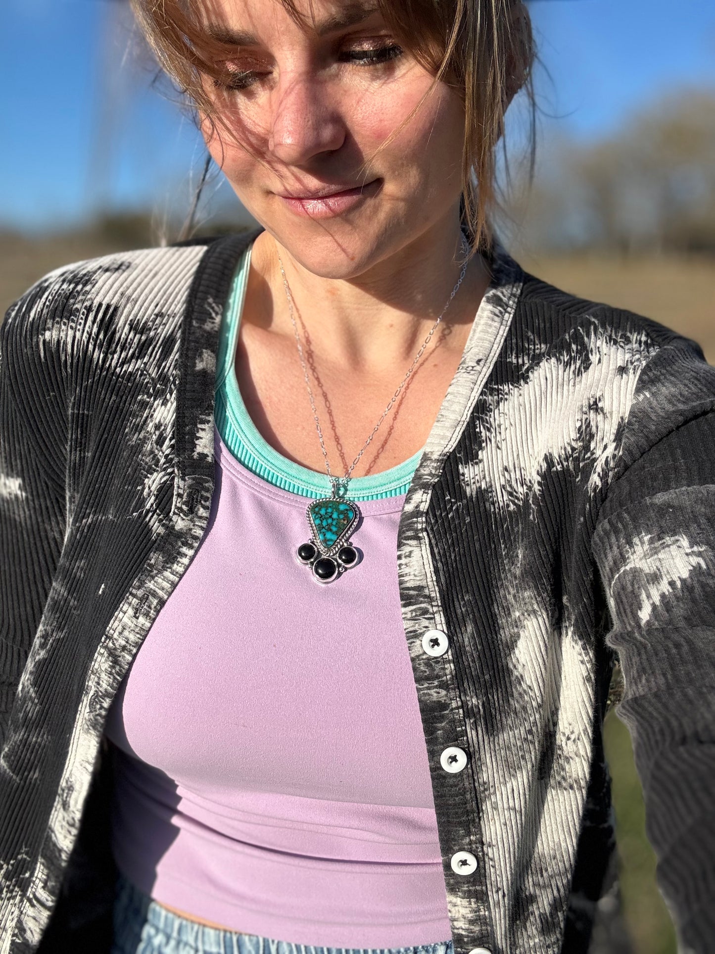 High Grade Spiderweb Kingman Turquoise and Black Onyx Necklace