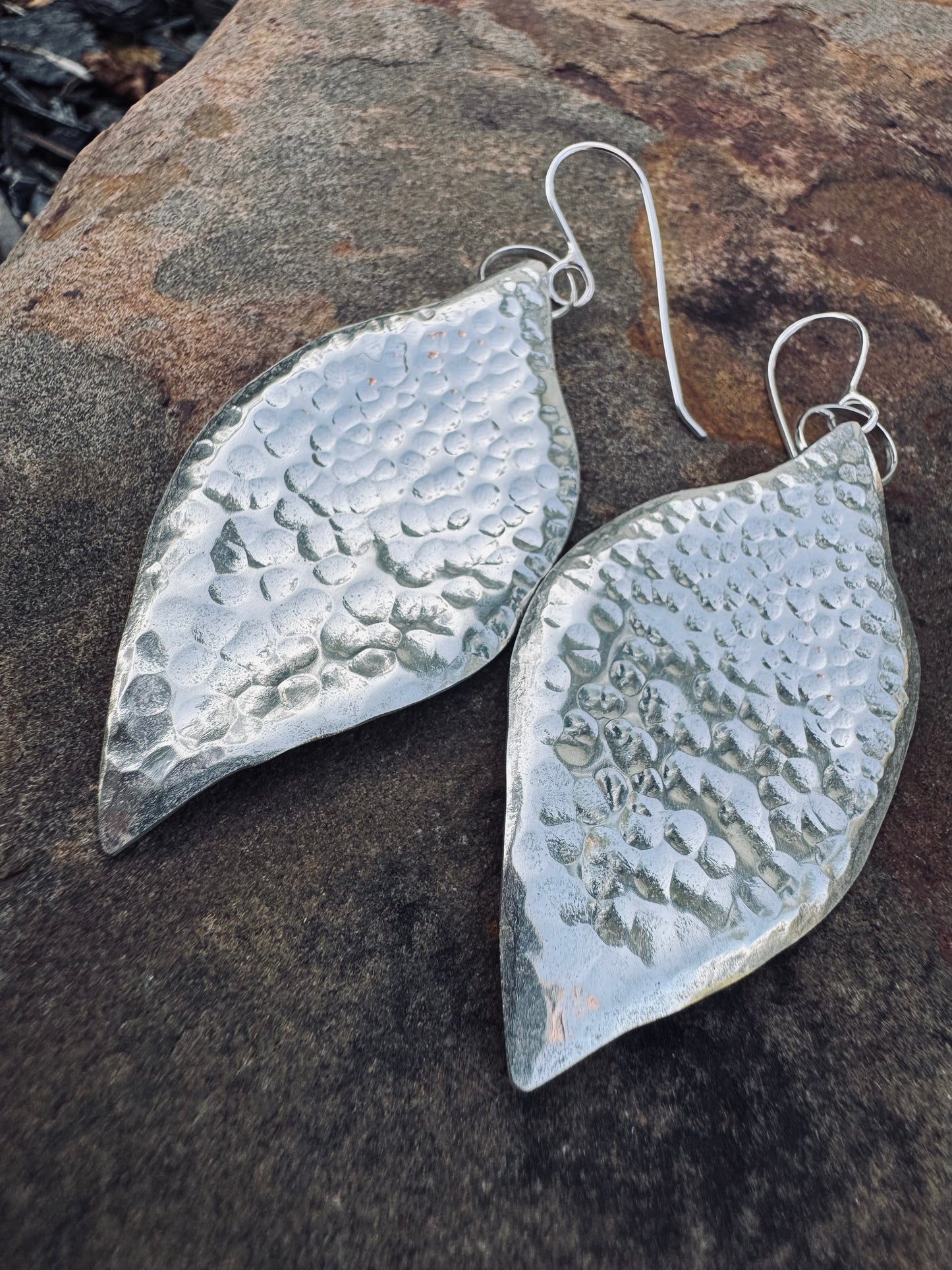 Hammered Sterling silver Leaf Earrings