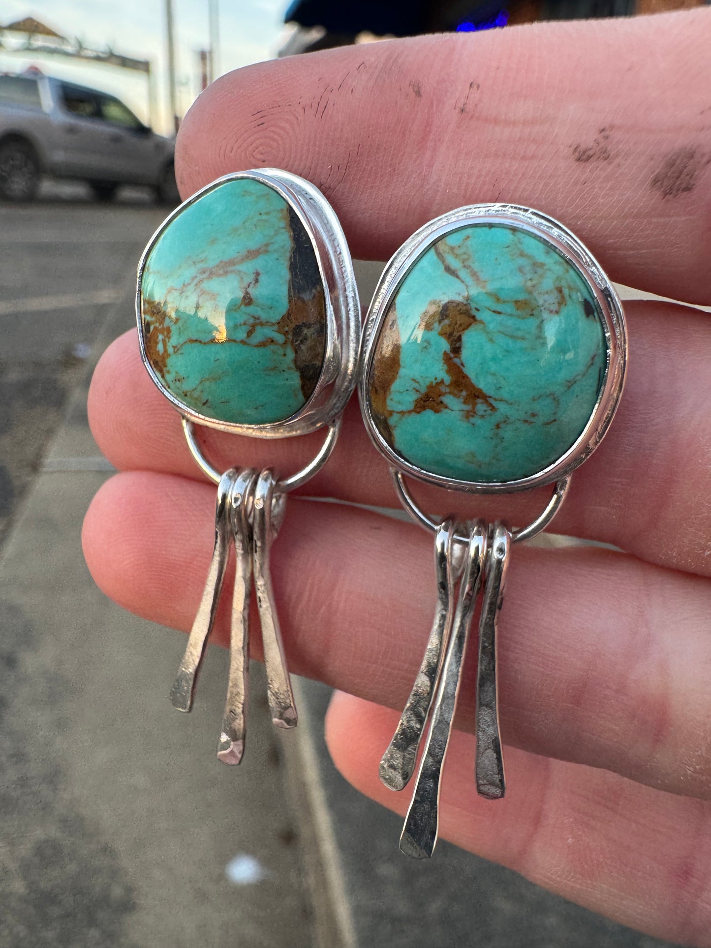 Tyrone turquoise post earrings with fringe