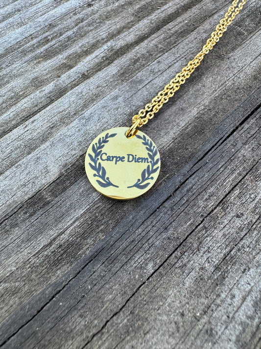 Carpe Diem Gold Stainless Steel Necklace