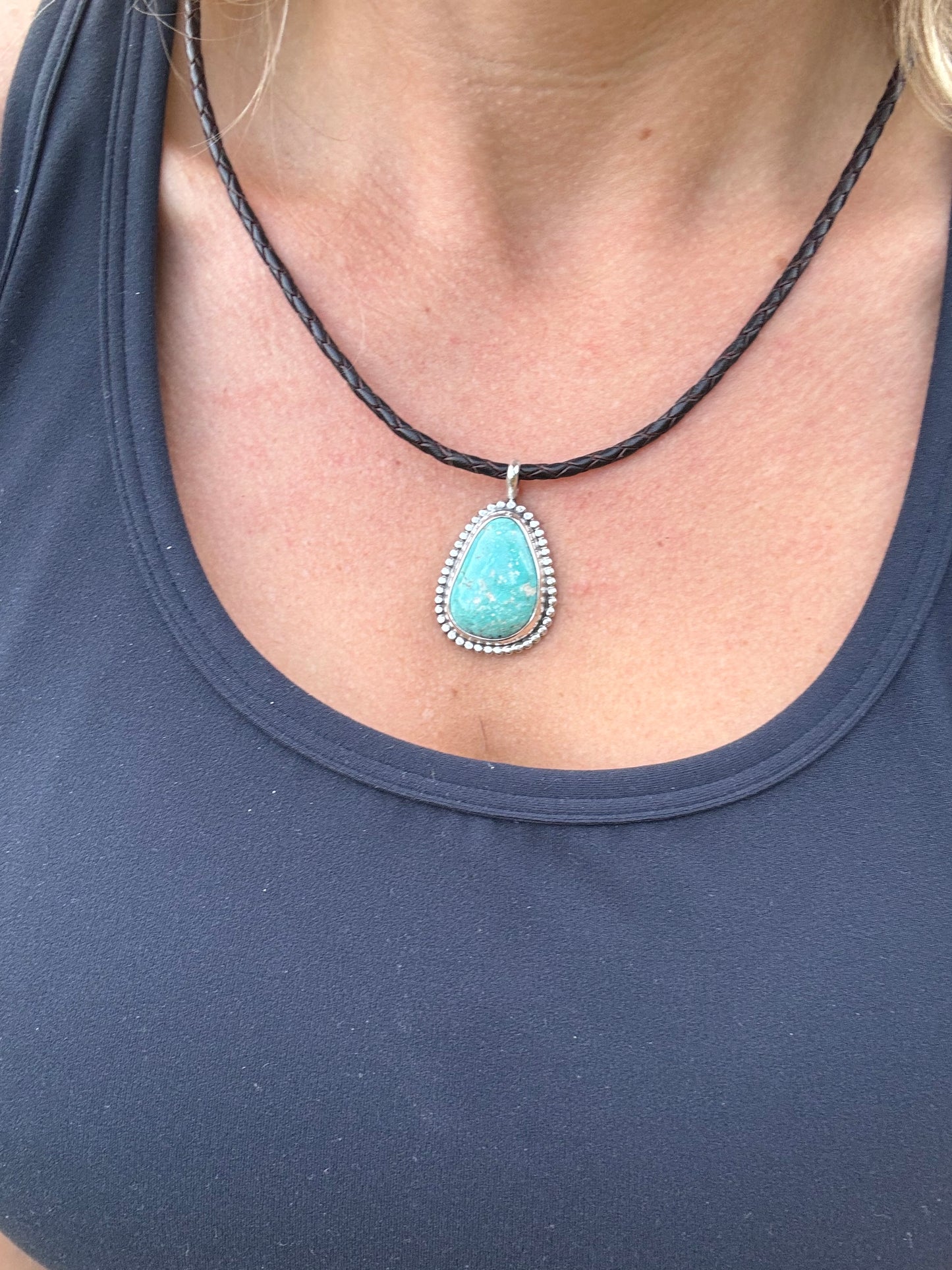 Kingman turquoise on leather