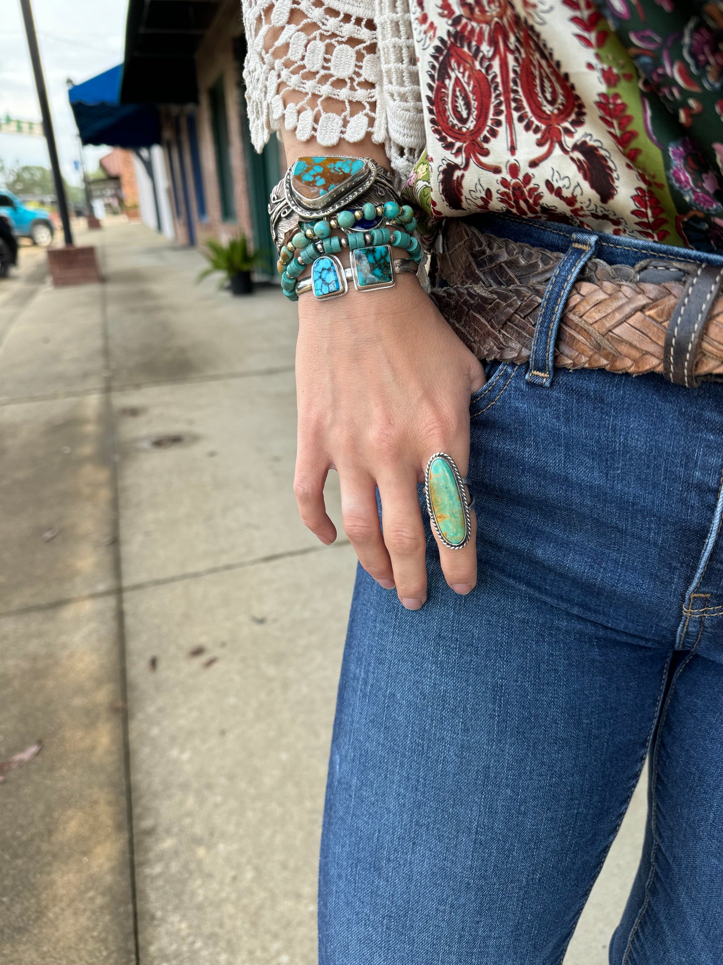 High grade Tyrone turquoise statement ring size 6.5