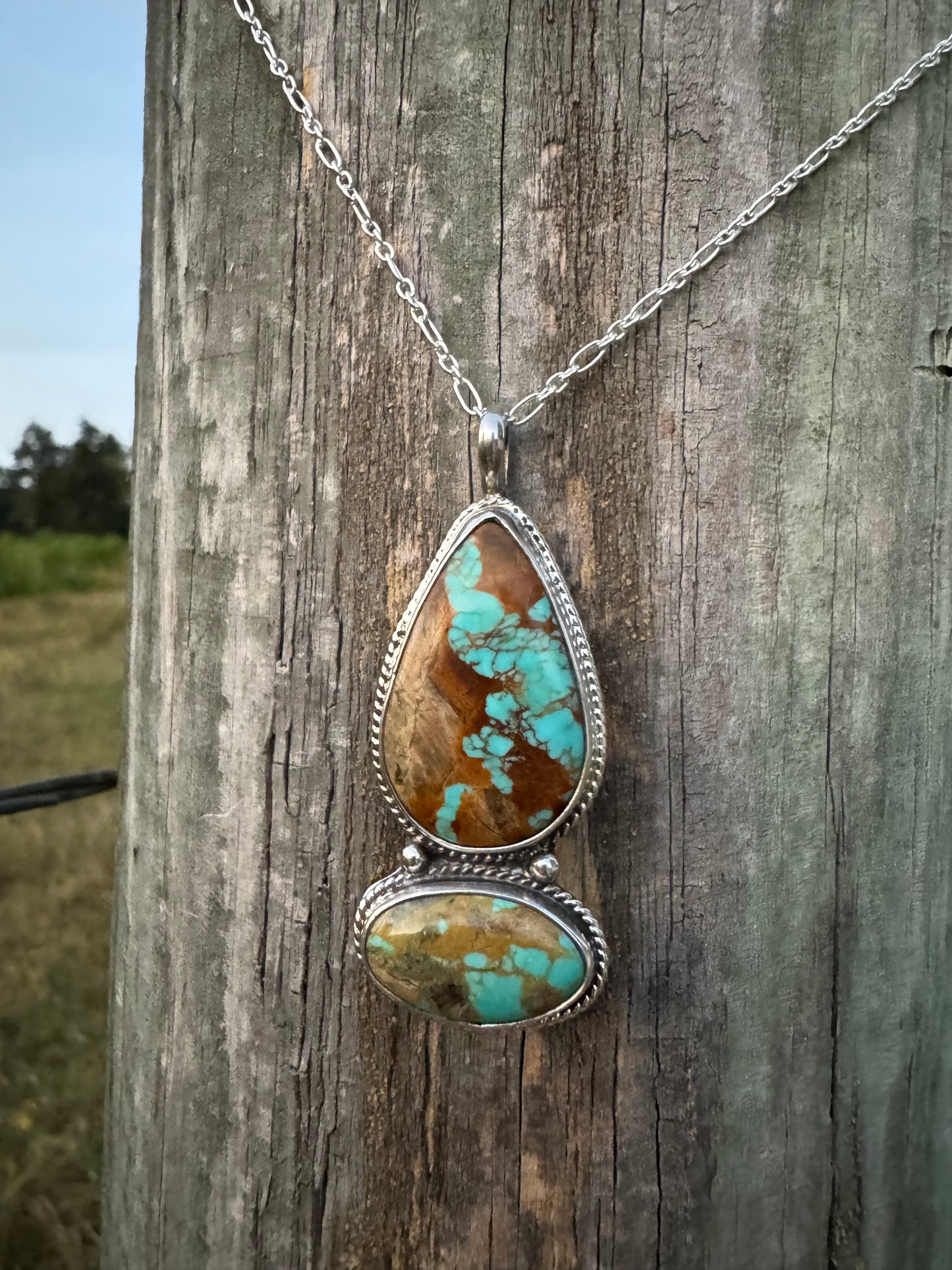 Two stone Tyrone turquoise pendant