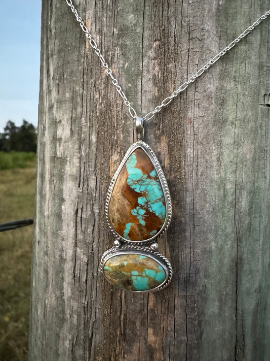 Two stone Tyrone turquoise pendant