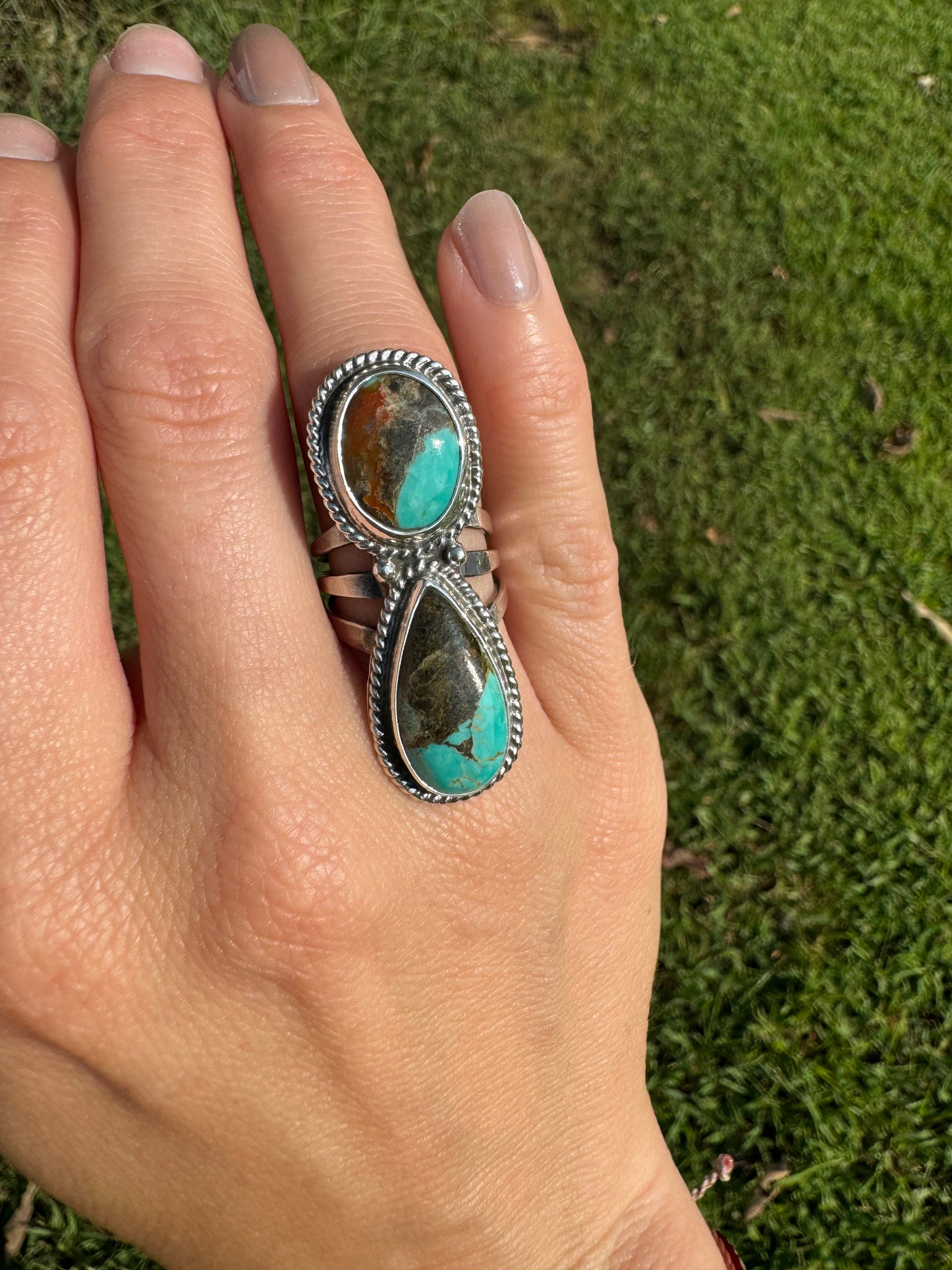 Tyrone turquoise two stone ring size 5