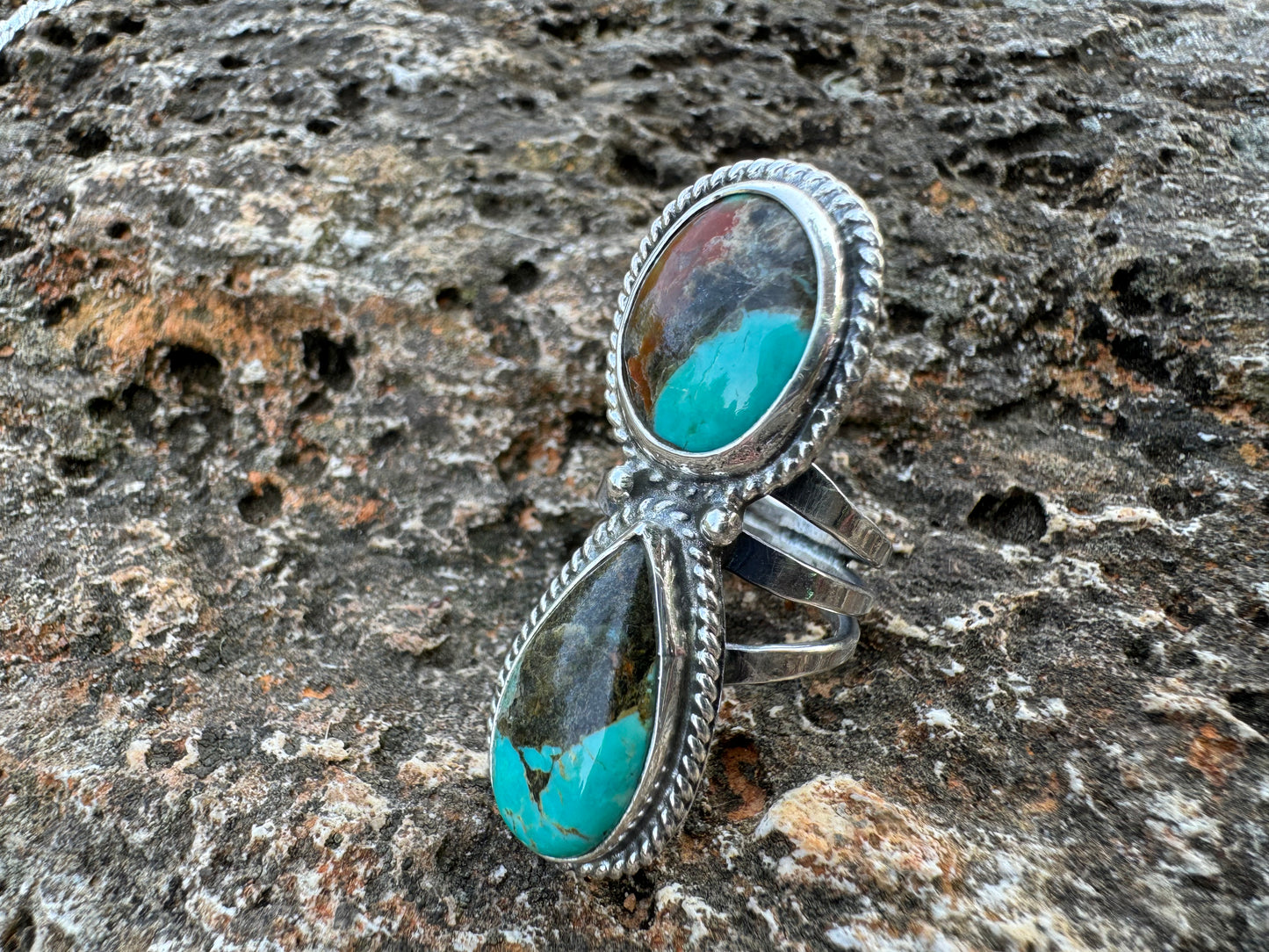 Tyrone turquoise two stone ring size 5