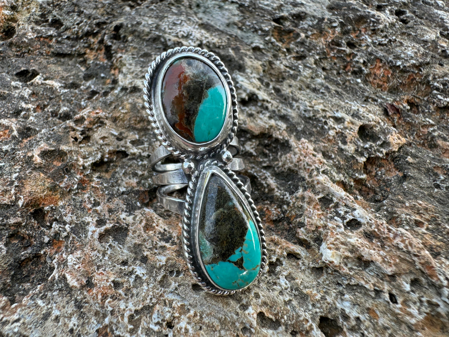 Tyrone turquoise two stone ring size 5