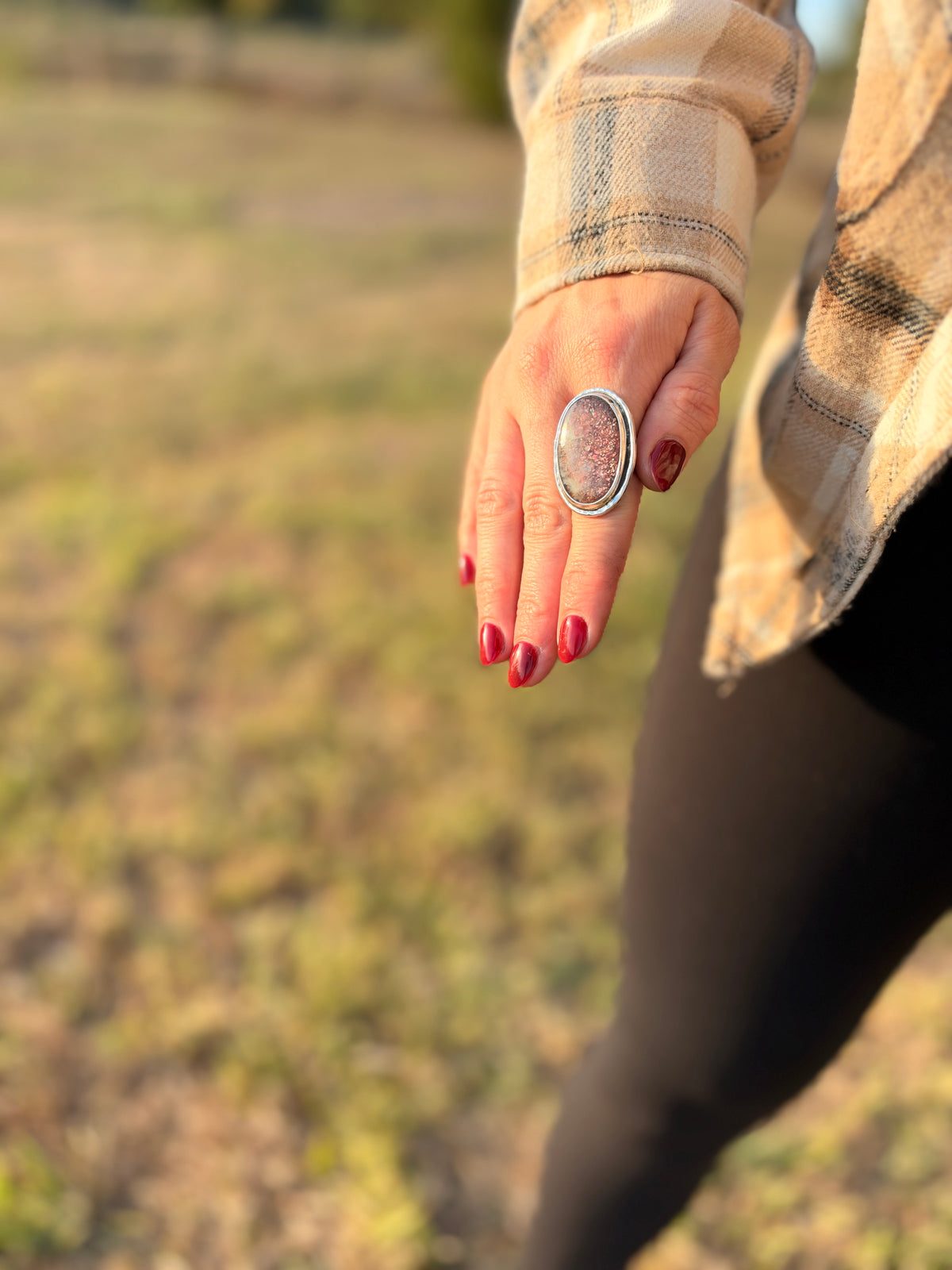 Sunset Sparkle | Sunstone Sterling Silver Statement Ring size 9