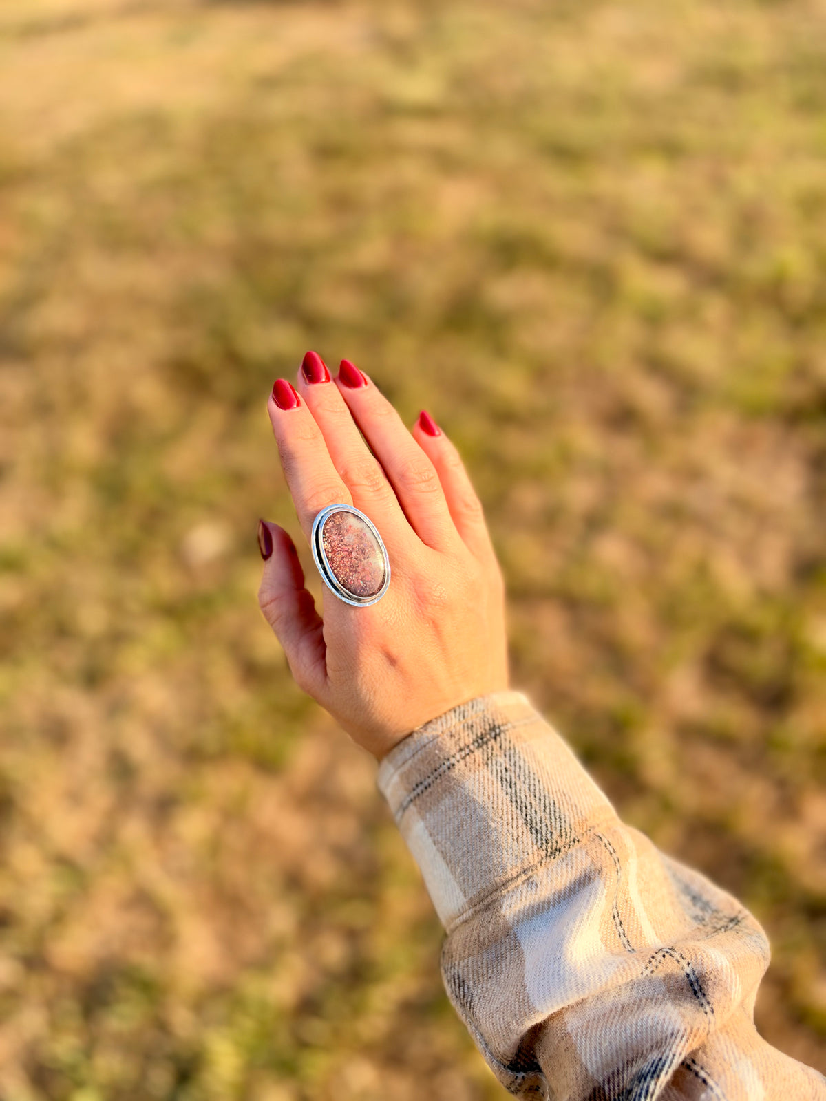 Sunset Sparkle | Sunstone Sterling Silver Statement Ring size 9