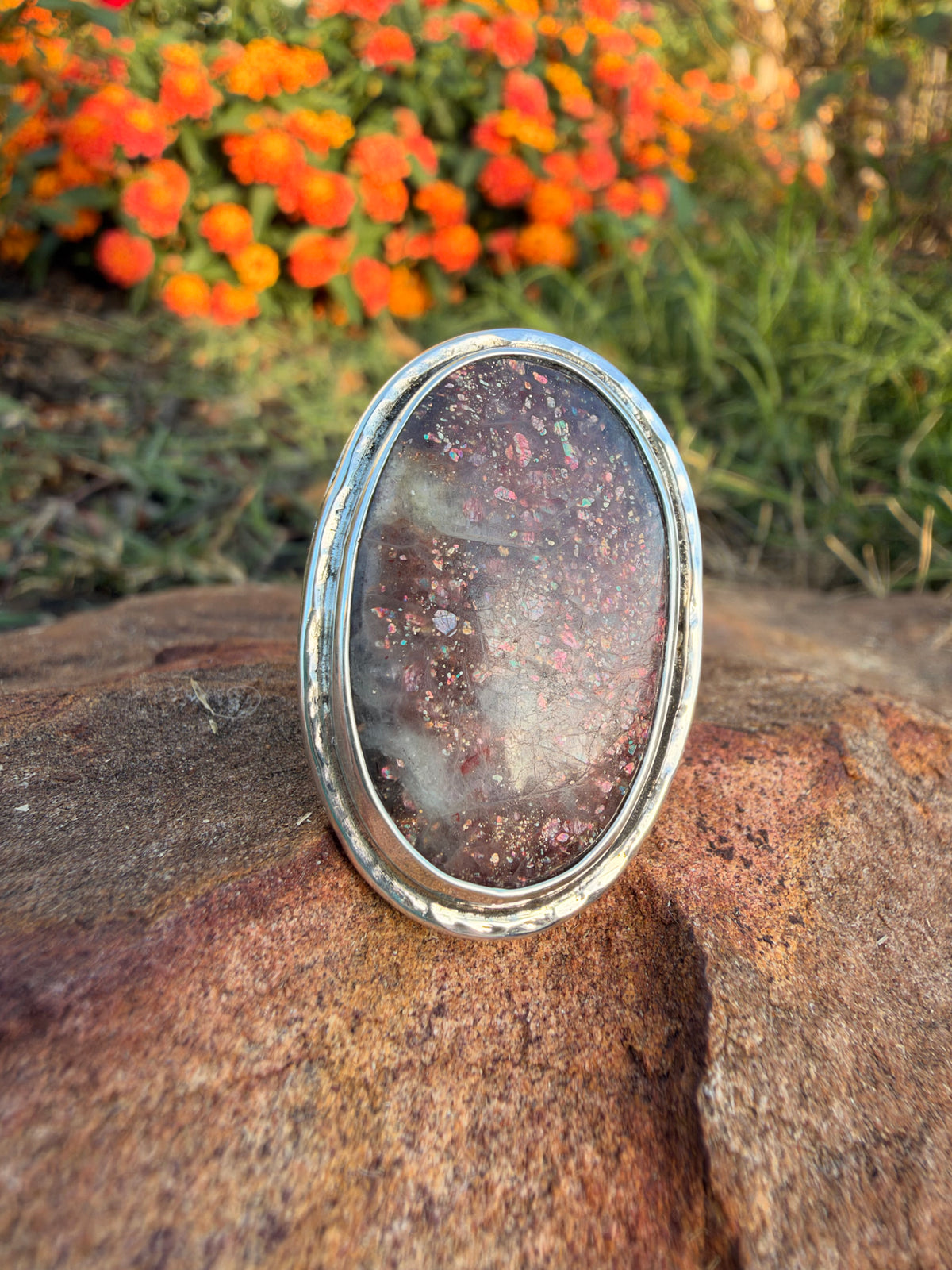 Sunset Sparkle | Sunstone Sterling Silver Statement Ring size 9