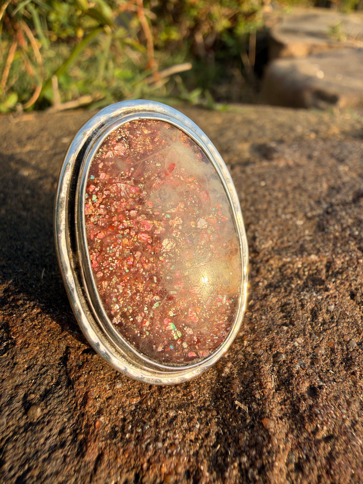 Sunset Sparkle | Sunstone Sterling Silver Statement Ring size 9