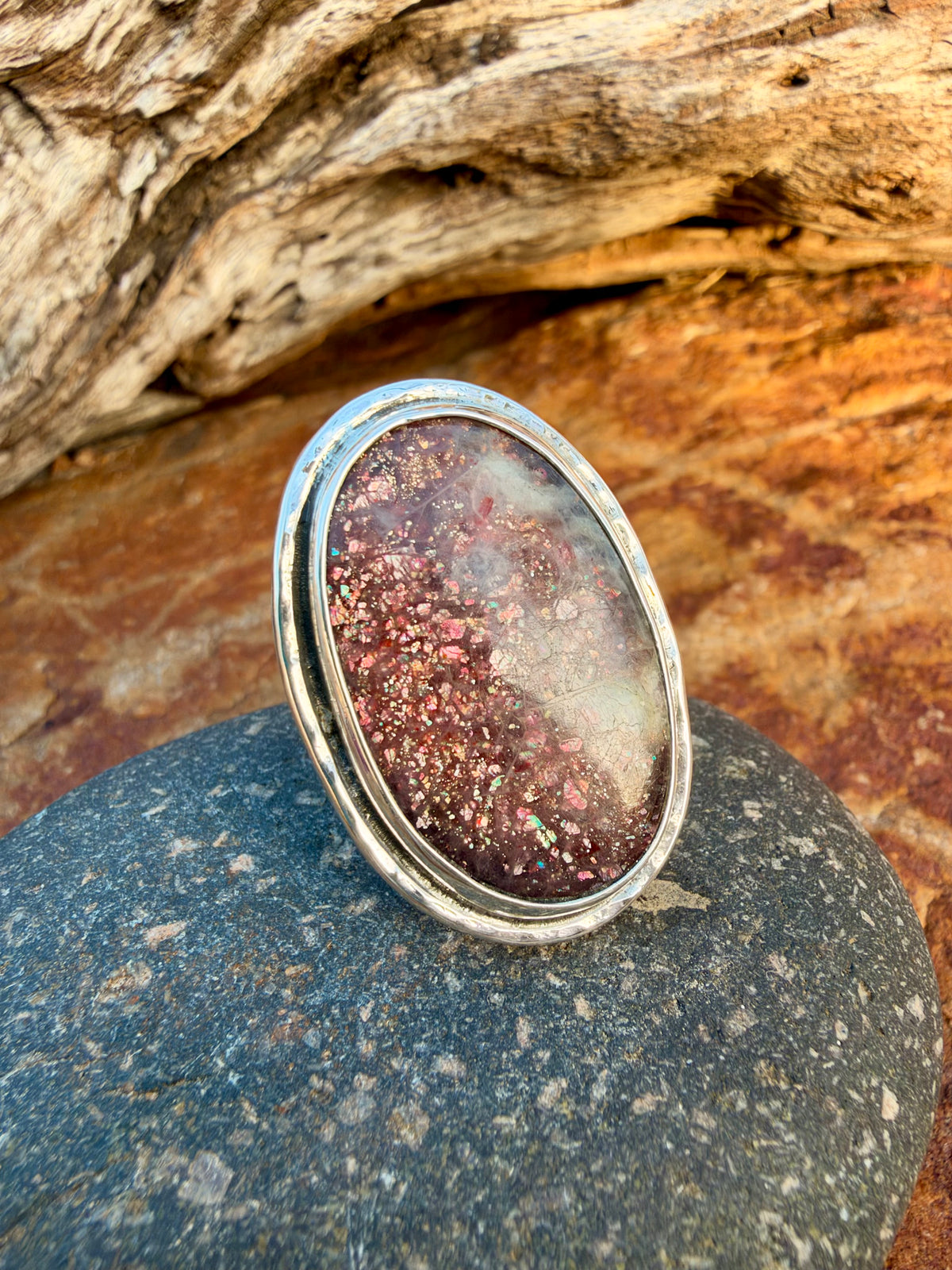 Sunset Sparkle | Sunstone Sterling Silver Statement Ring size 9