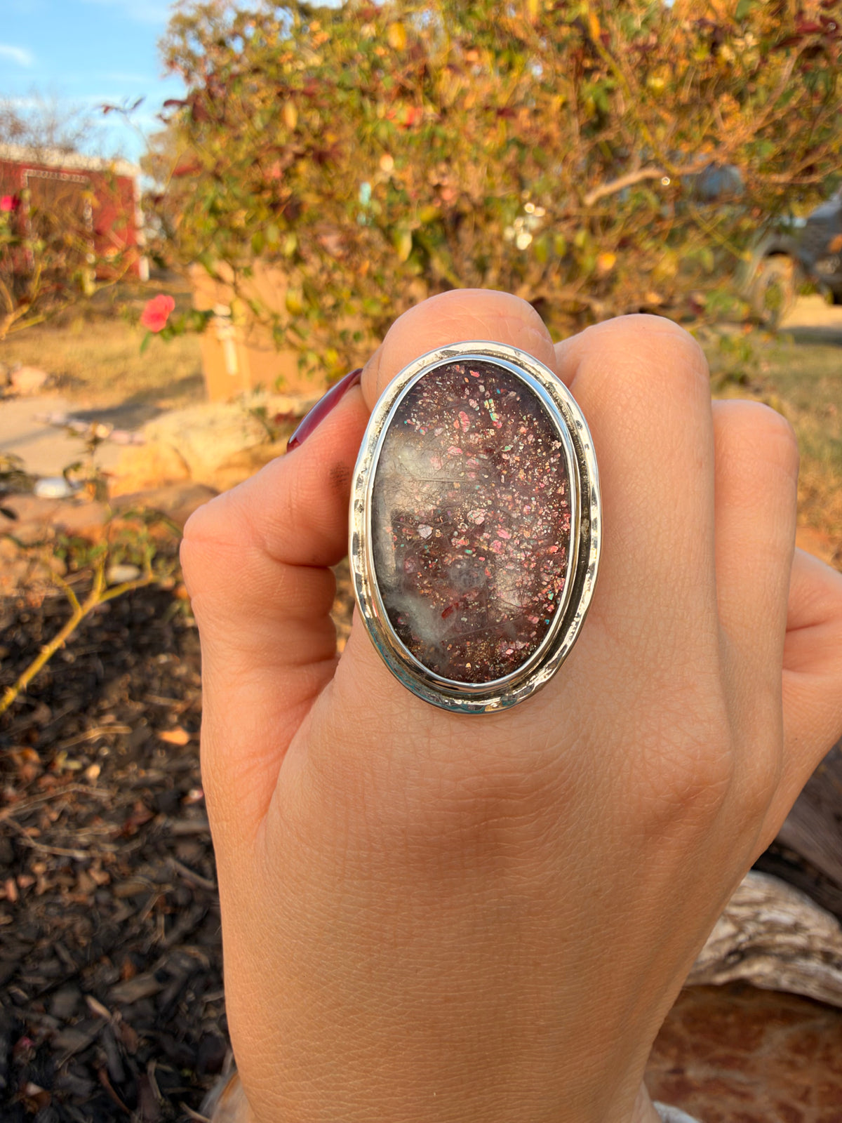 Sunset Sparkle | Sunstone Sterling Silver Statement Ring size 9