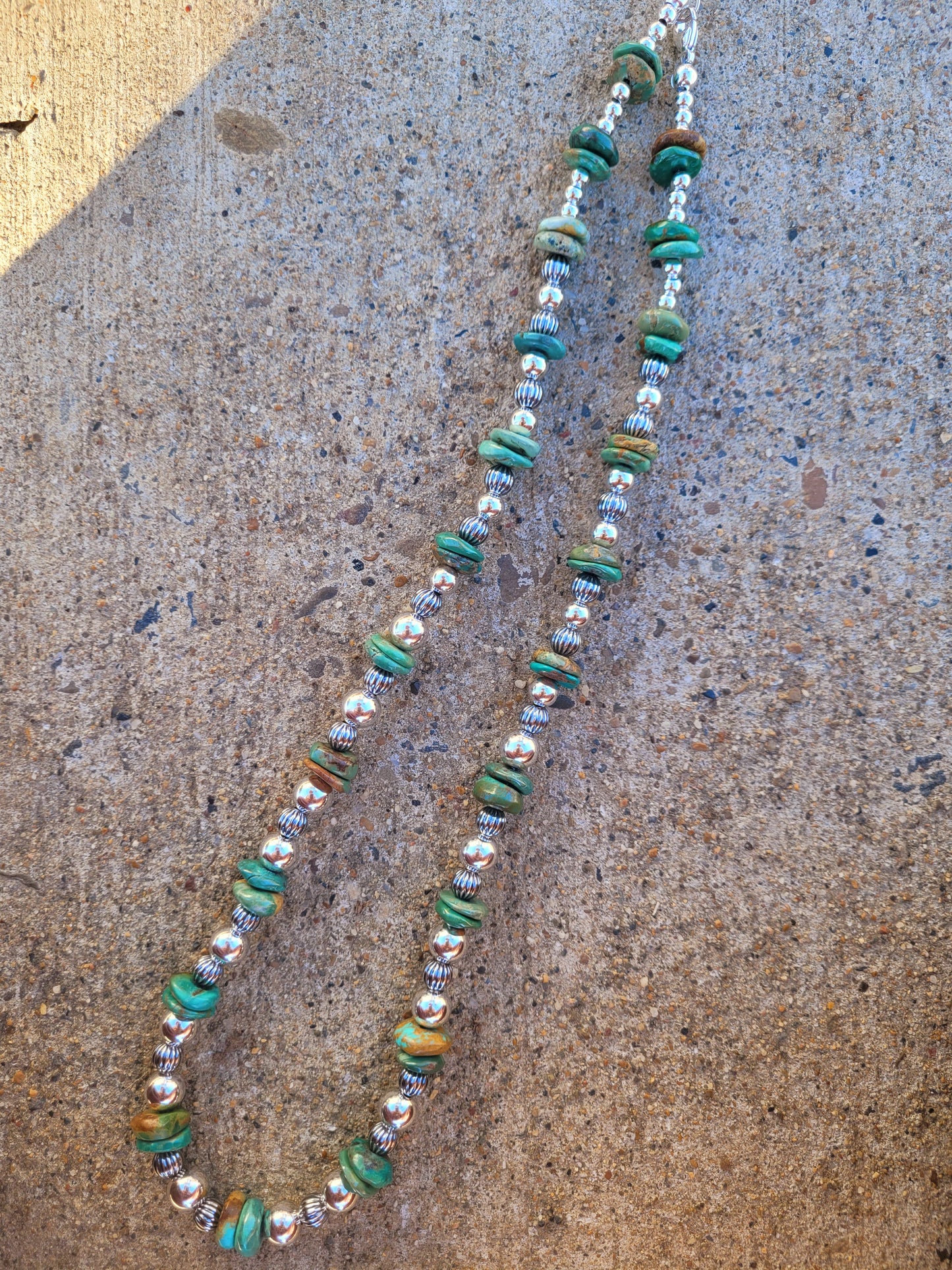 Turquoise heishi beads and Sterling silver beads necklace