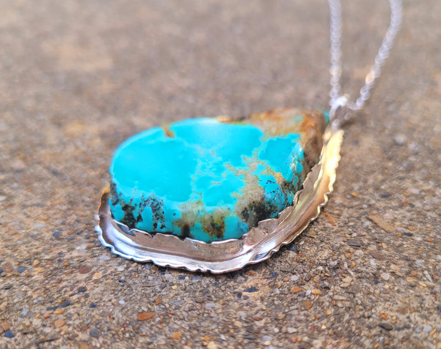 Oversized Natural edge Kingman turquoise pendant