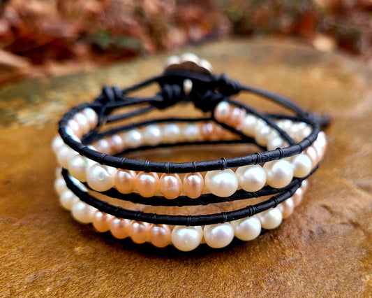 Freshwater Pearl Leather Wrap Bracelet